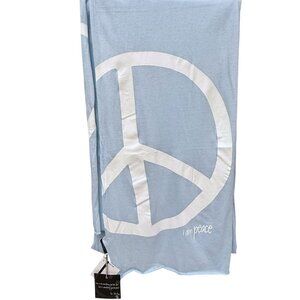 Peace Love World Oversized Scarf Light Blue Oblong Heart Peace Sign 14x84 NWT
